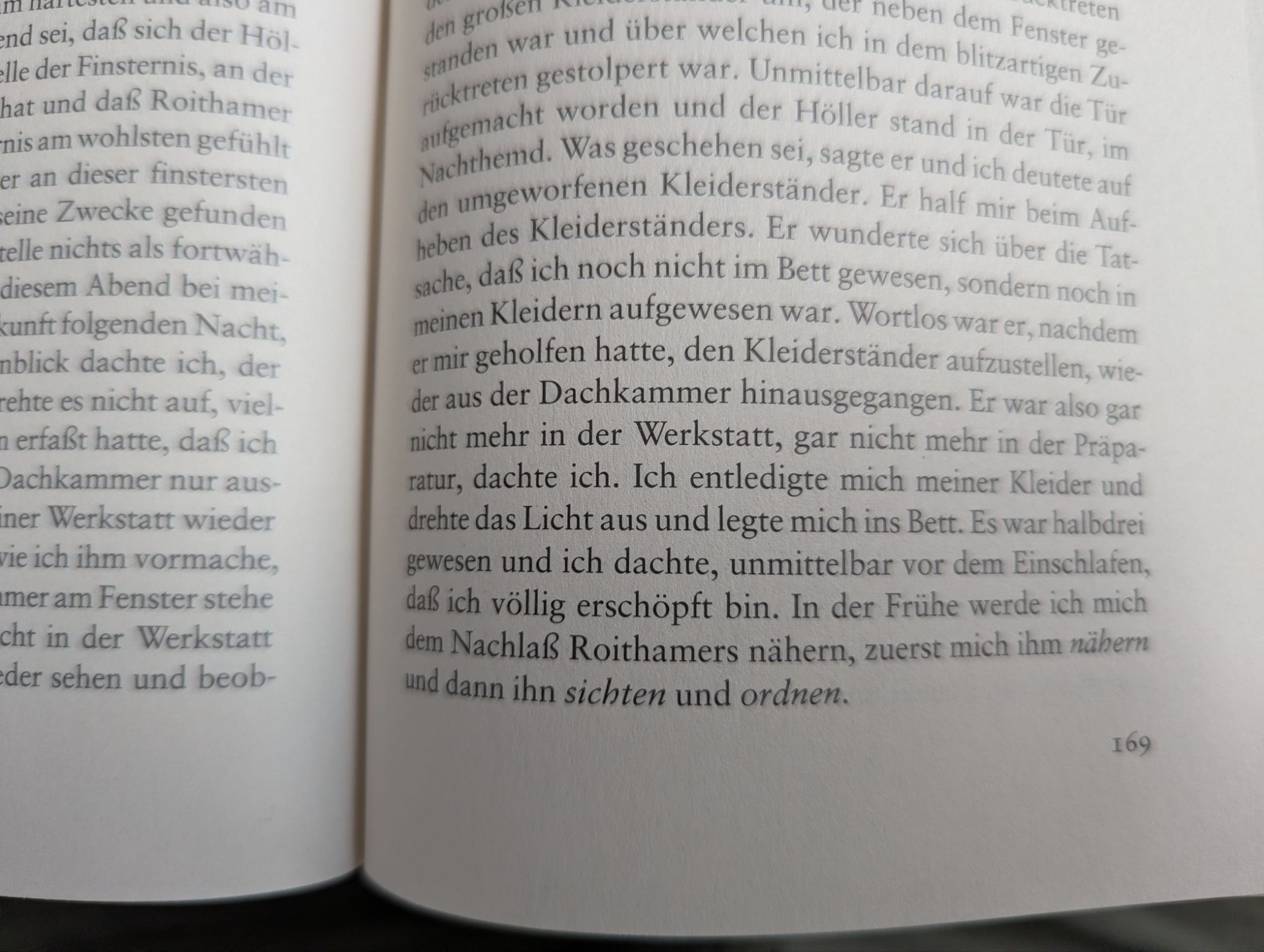 Foto der Seiten 168 und 169 von Thomas Bernhards Korrektur
